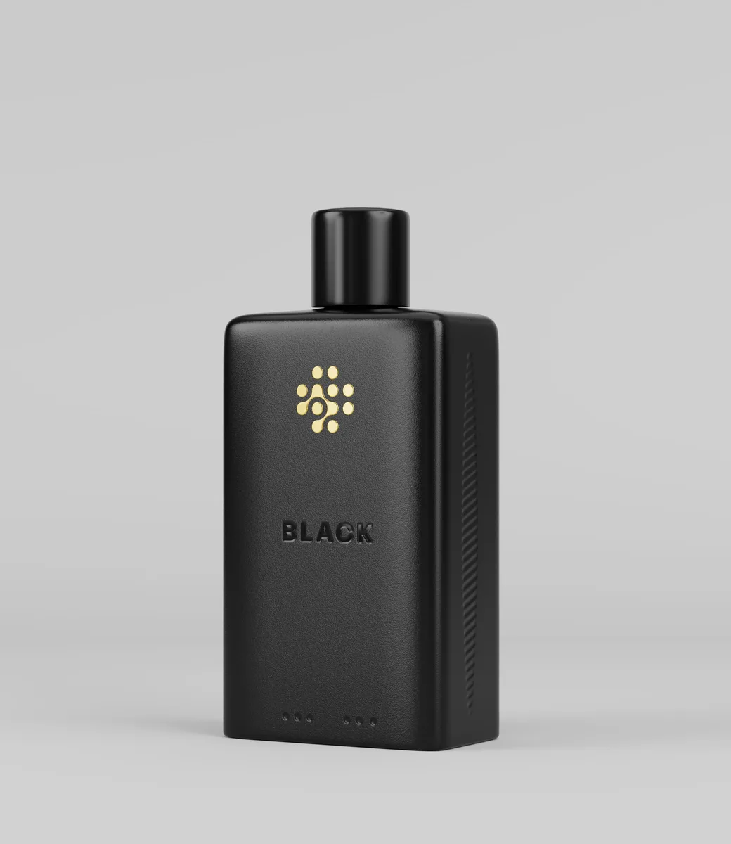 Minimalist black perfume bottle